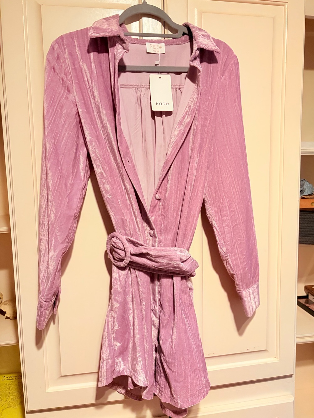 Fate Lavender Pink Velvet cardigan or dress with Self-Tie Belt